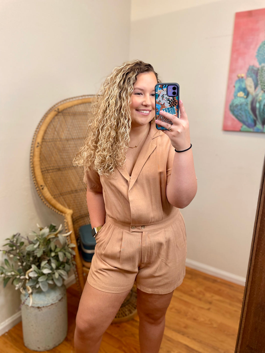 Taupe Notch Collar Romper