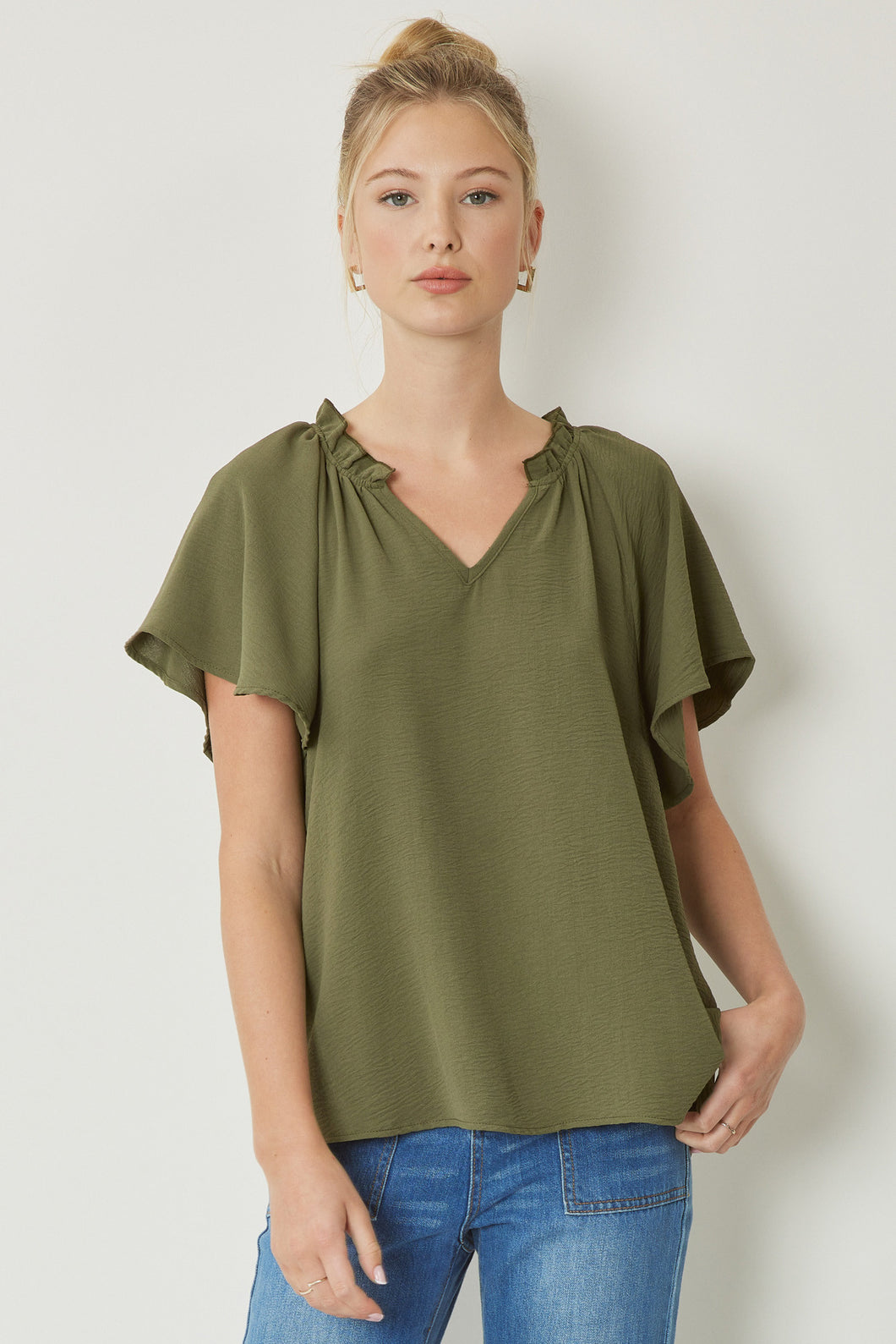 Curvy Green Flutter Top