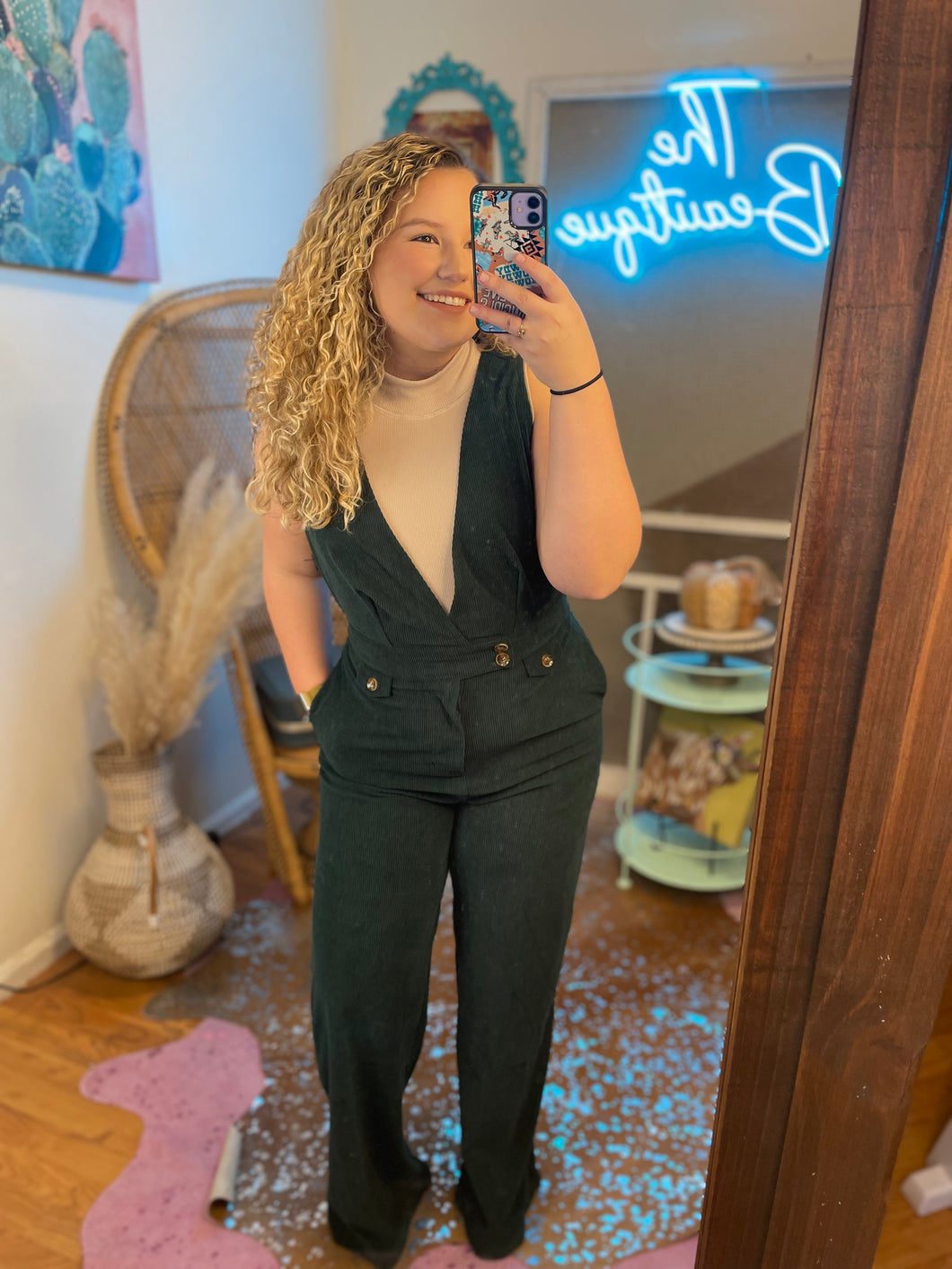 Hunter Green Corduroy Jumpsuit