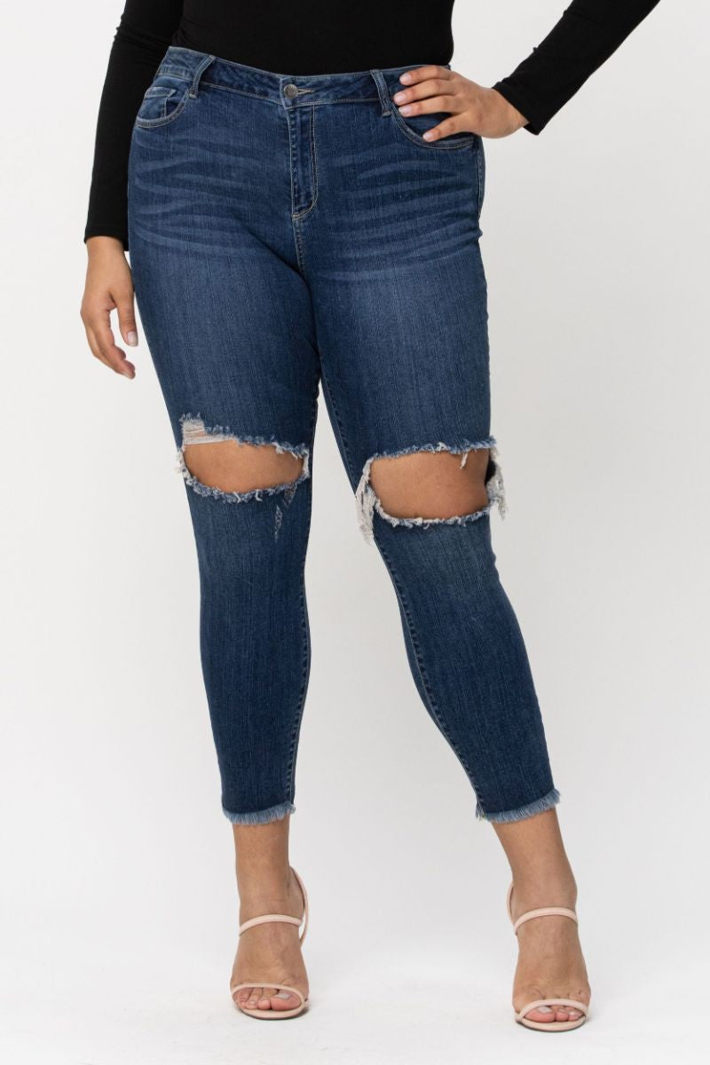 Mid Rise Knee Hole Crop Skinny Jean