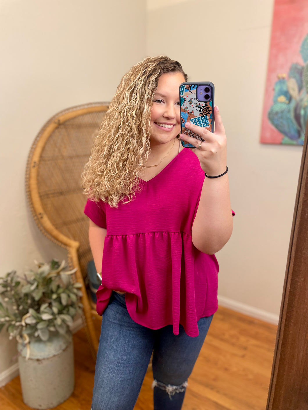 Magenta Babydoll Top