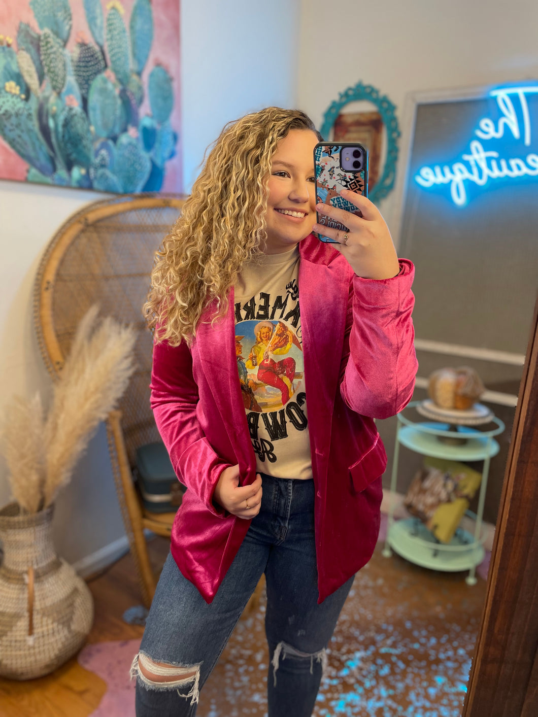 Fuchsia Velvet Blazer