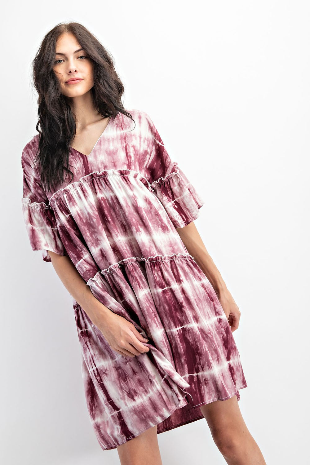 Burgundy Tie-Dye Babydoll Dress