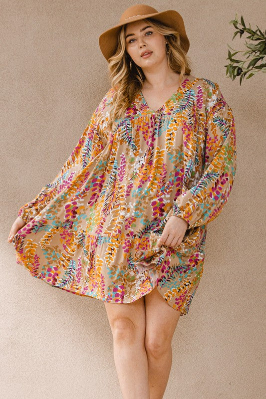 Flower Leaf Puff Sleeve Dress