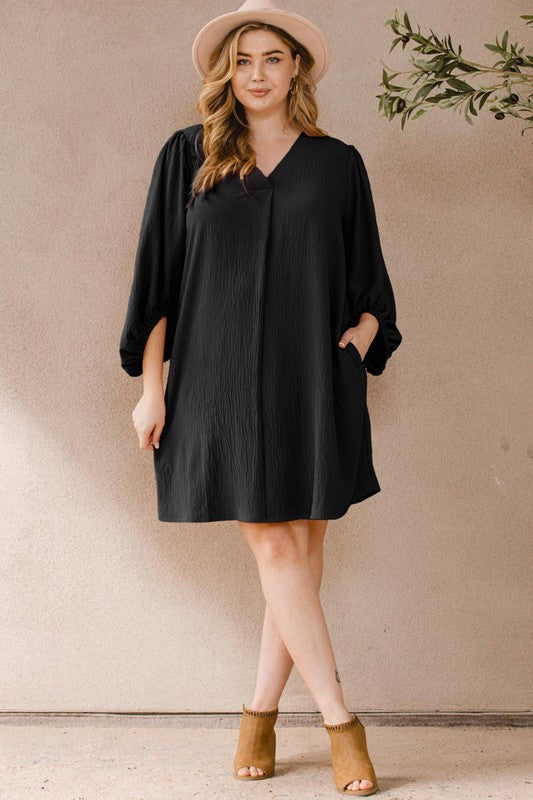 Curvy Black Puff Sleeve Dress