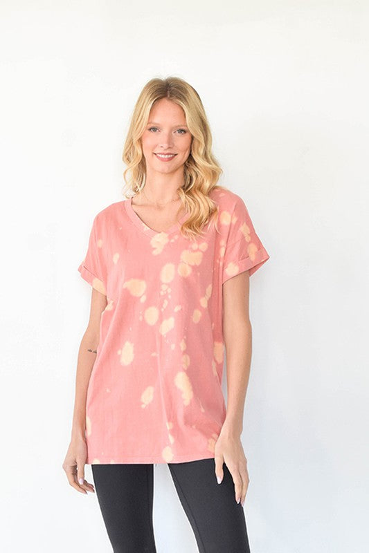 Coral Bleached V neck Tee