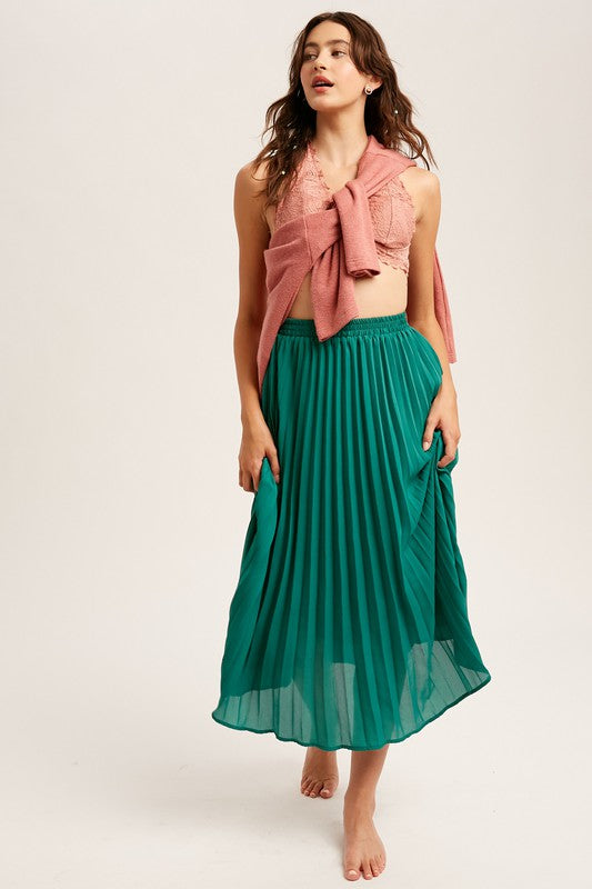 Green Pleated Skirt