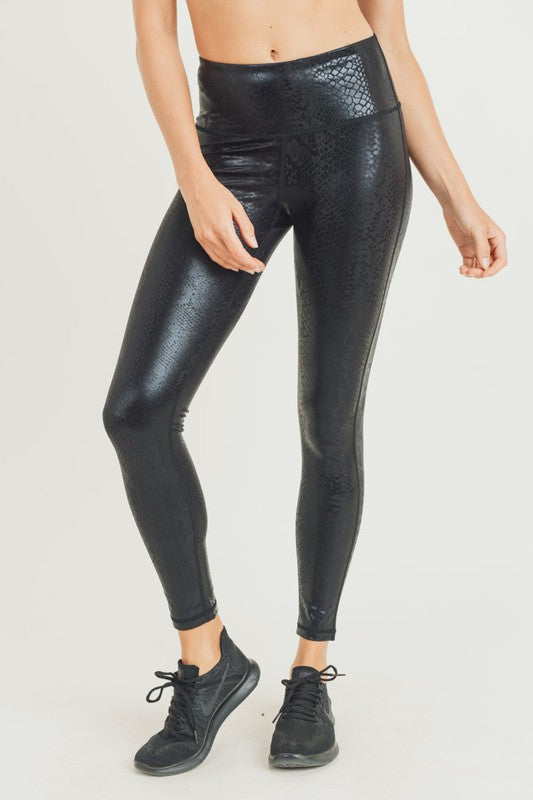 Snake Print Foil Leggings