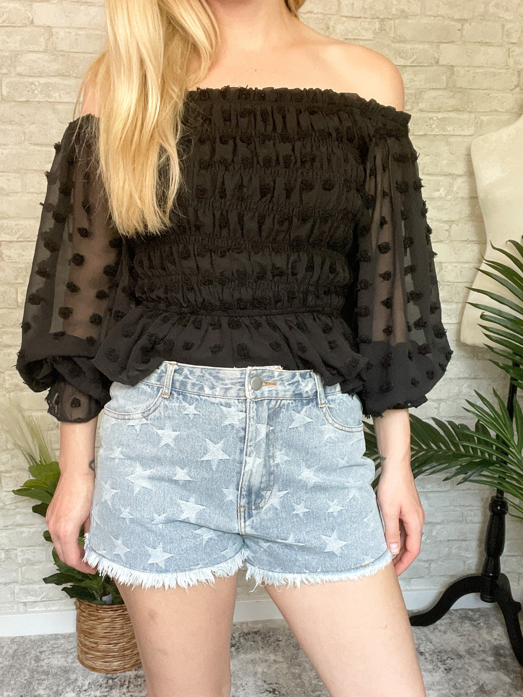 Star Print Denim Shorts