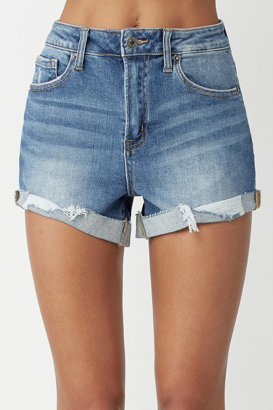 High Rise Ripped Hem Shorts