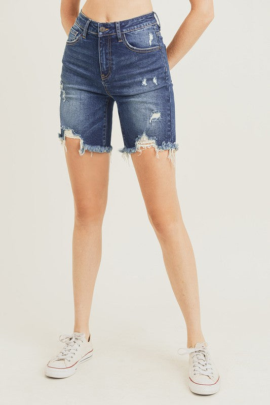 Distressed Long Denim Shorts