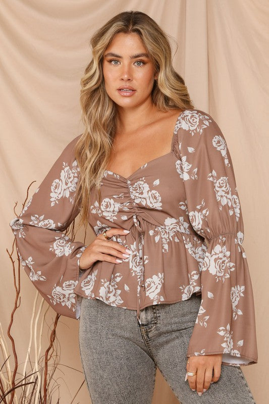 Brown Floral Blouse