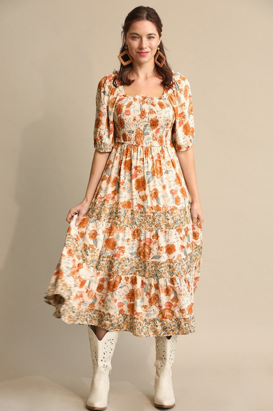 Floral Rust Midi Dress