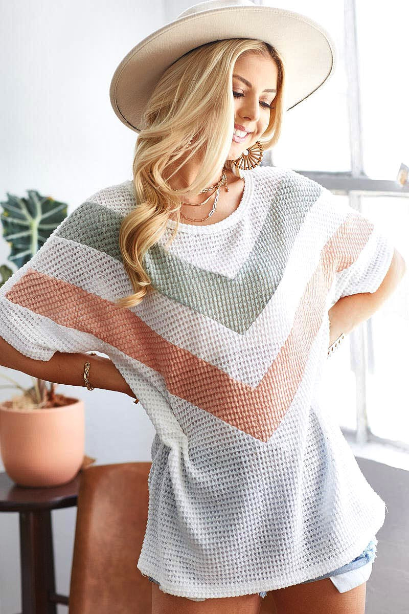 Curvy Chevron Waffle Knit Top