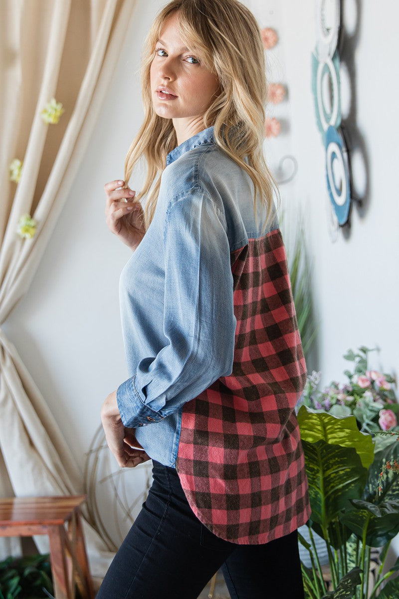 Buffalo Plaid Denim Button Down