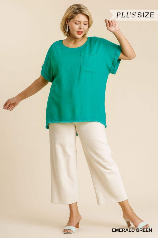 Emerald Green Linen Blend Top