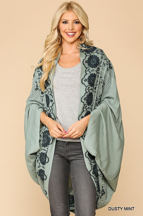 Embroidered Eyelet Cocoon Kimono