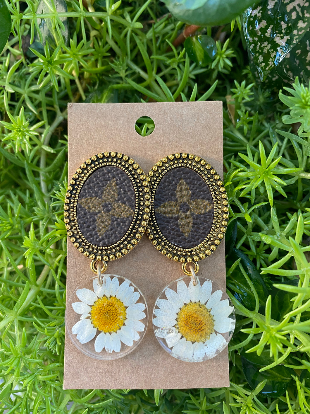 Daisy Studs Upcycled LV earrings