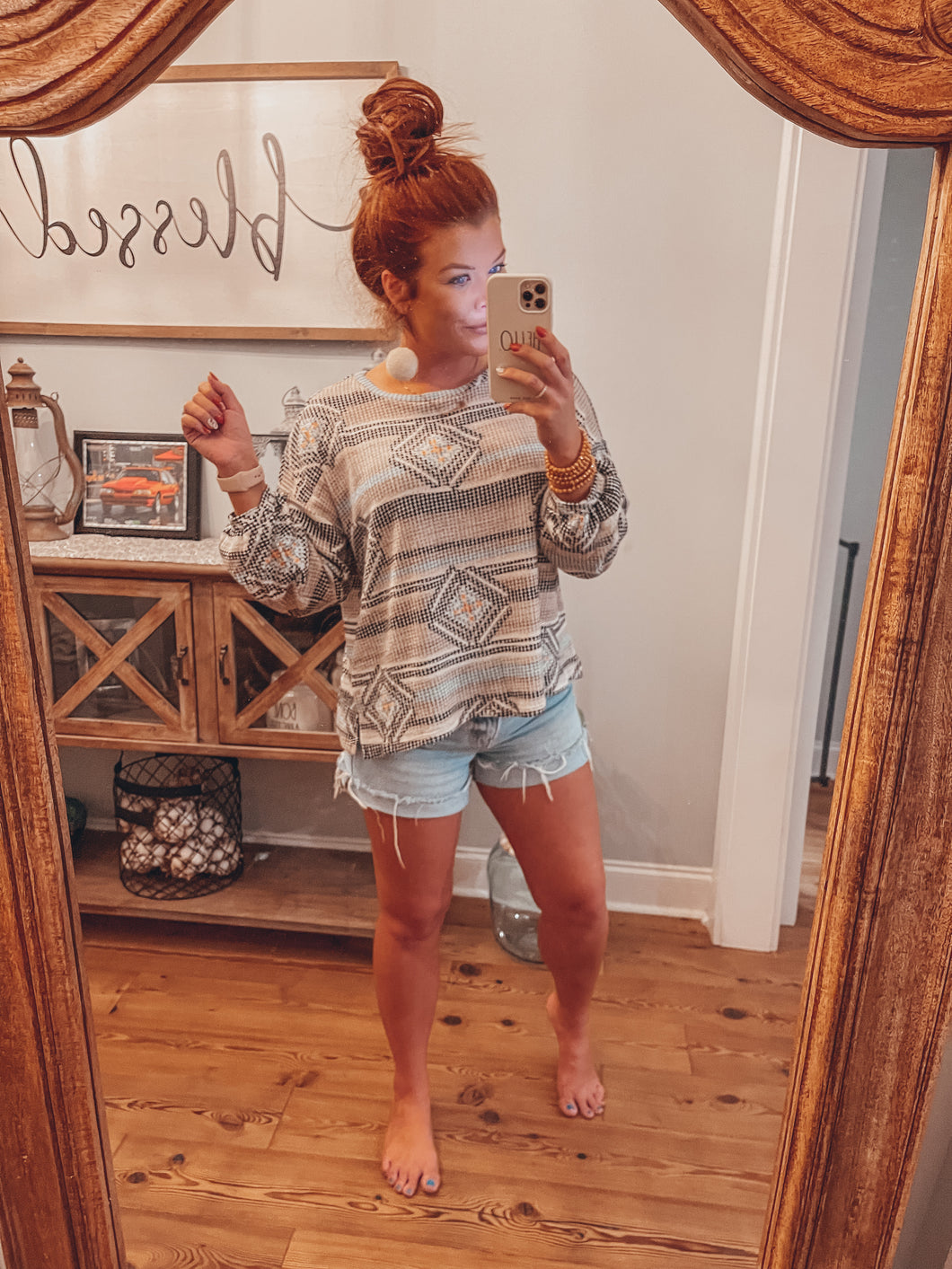 Aztec Waffle Knit Top