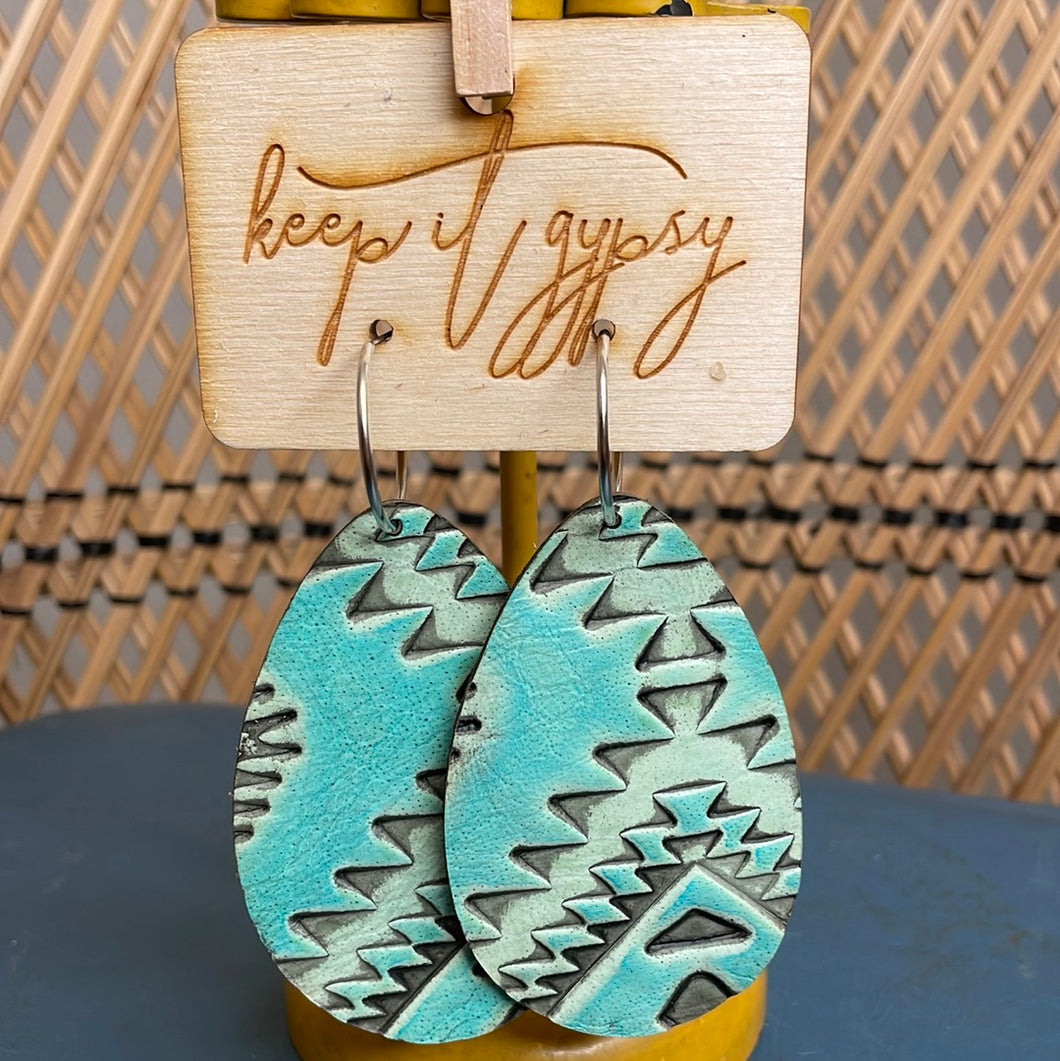 Leather Blue Aztec Earrings