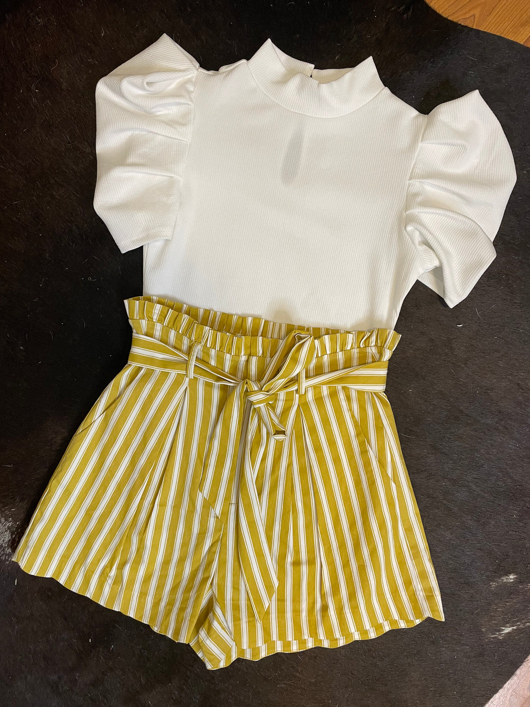 Yellow Stripped Paper Bag Shorts