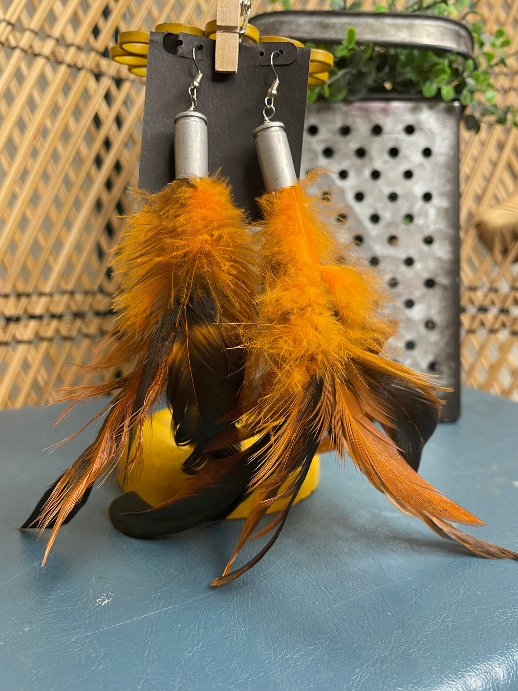 Fluffy Orange Feather Earrings