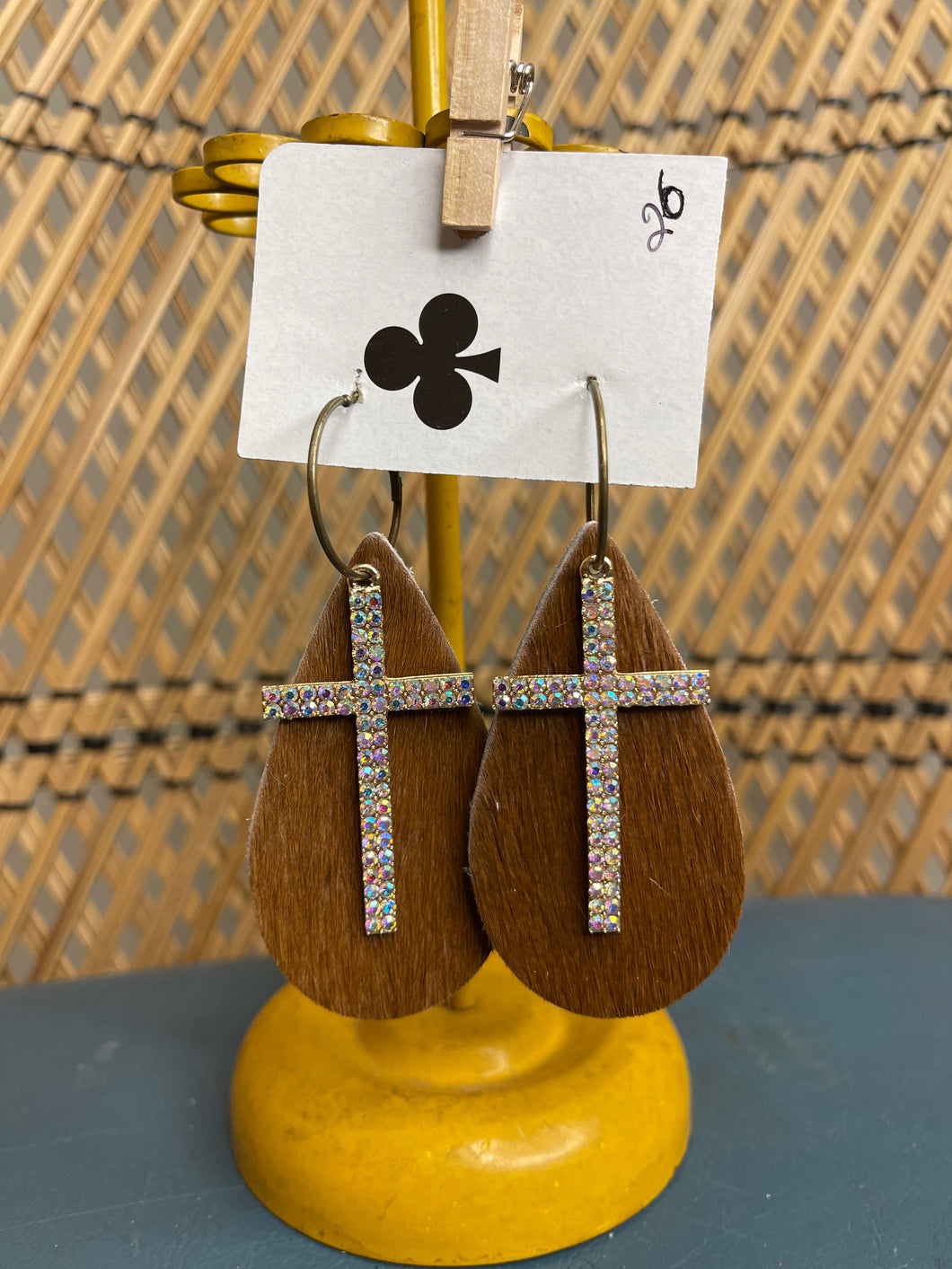 Brown Cross Cowhide Earrings