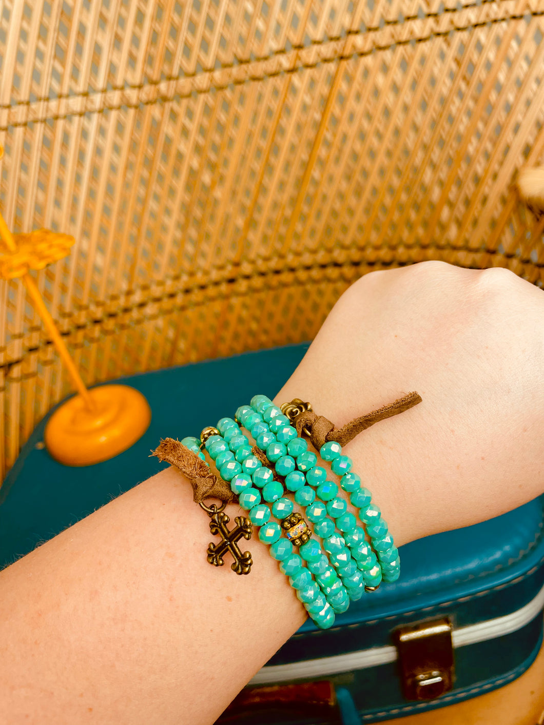 Turquoise Rose Brown Wrap Bracelet