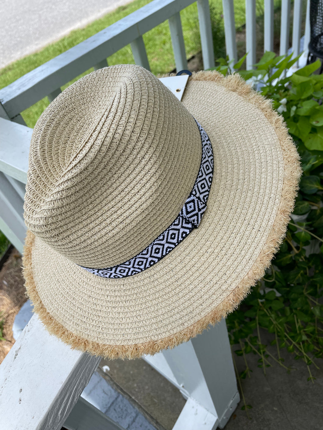 Straw Hat with Embroidered Band