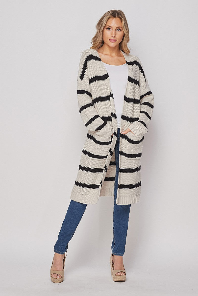 Beige & Black Stripe Cardigan