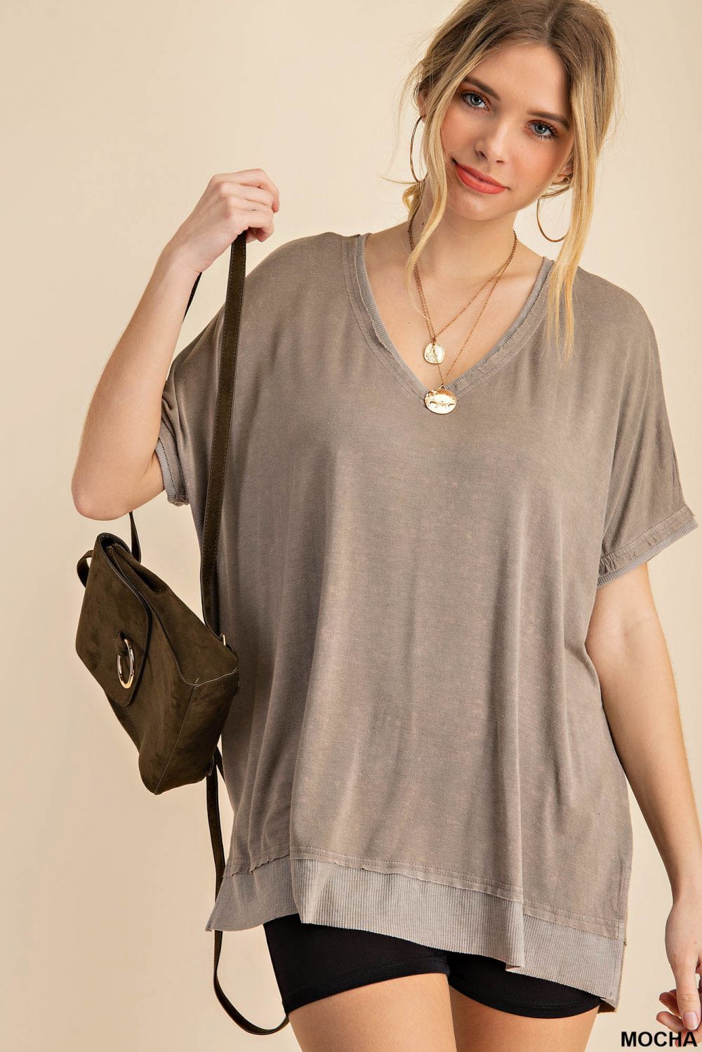 Rib Mixed Washed Top - Mocha