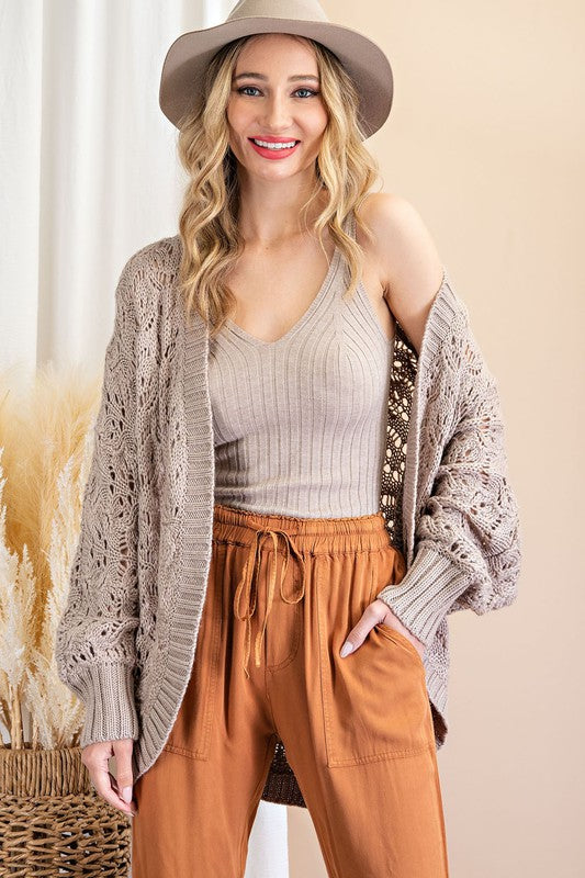 Open Knit Cocoon Cardigan - Coffee